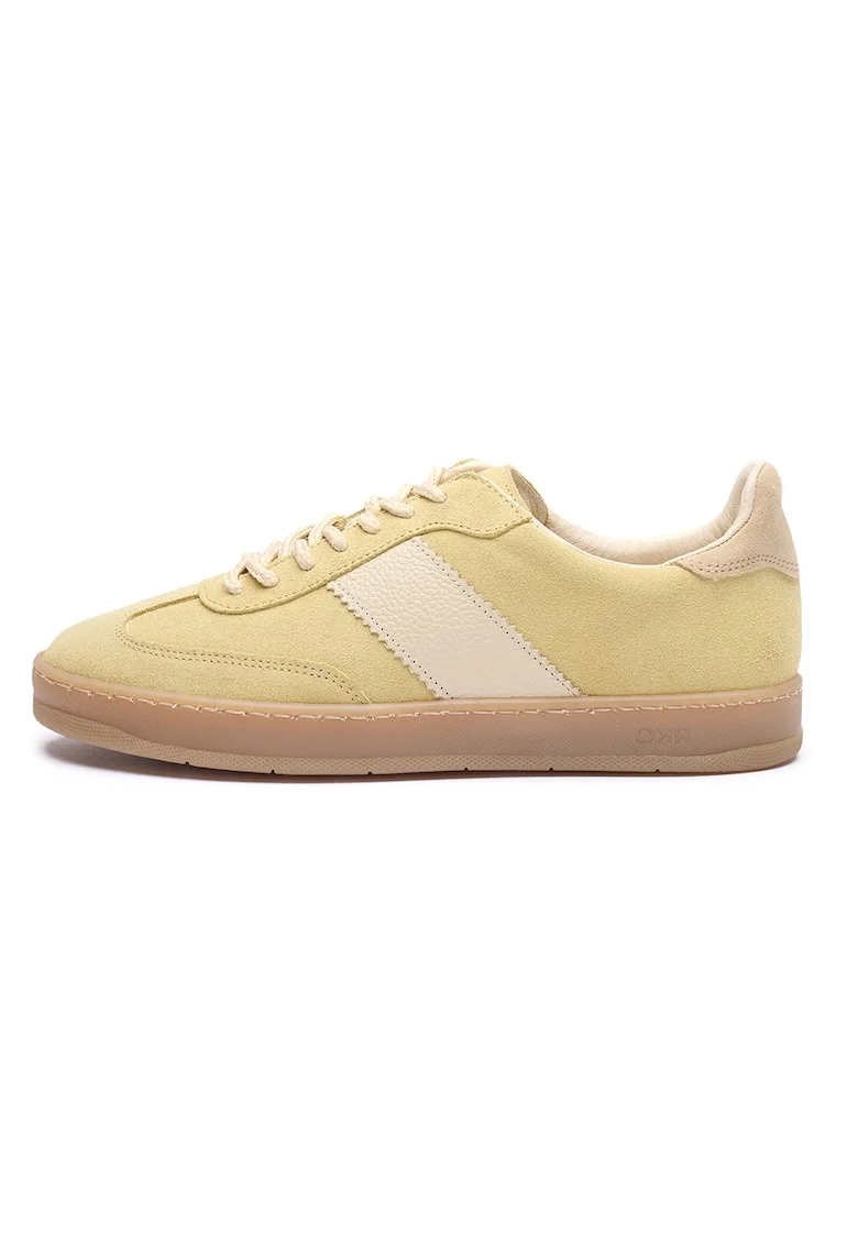 Pantofi sport din piele si piele intoarsa Nora, Galben pal/Bej