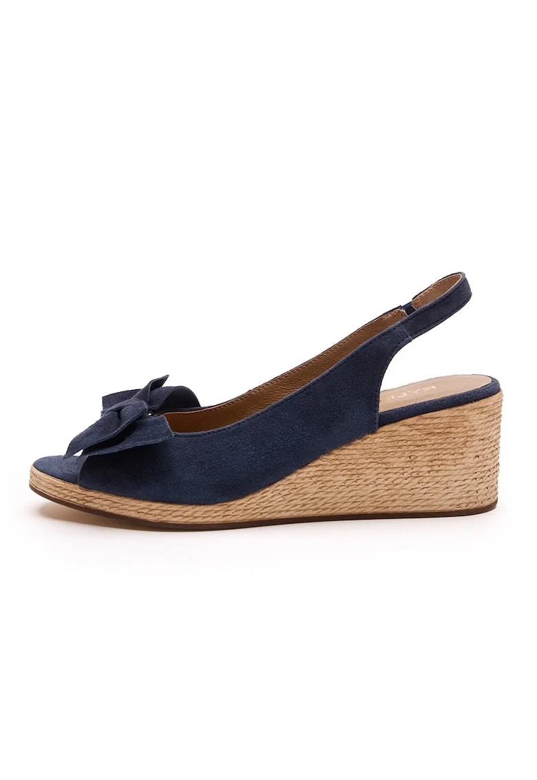 Sandale din piele cu talpa wedge si varf decupat, Albastru ultramarin