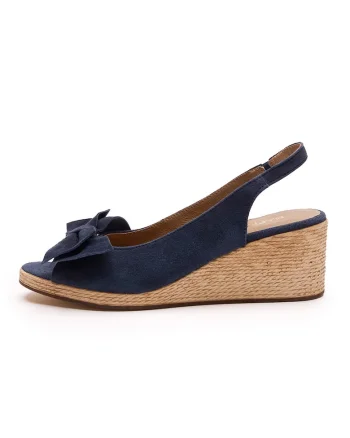 Sandale din piele cu talpa wedge si varf decupat, Albastru ultramarin