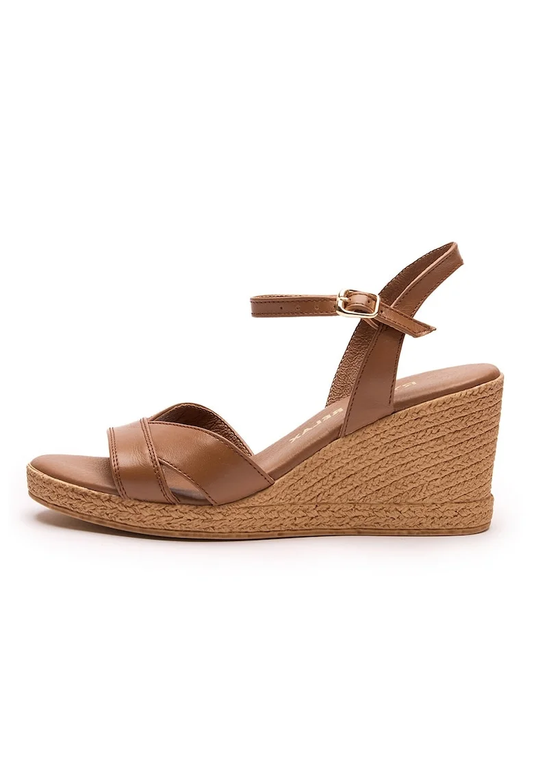 Sandale din piele cu talpa wedge, Maro scortisoara