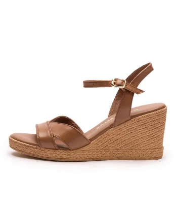 Sandale din piele cu talpa wedge, Maro scortisoara