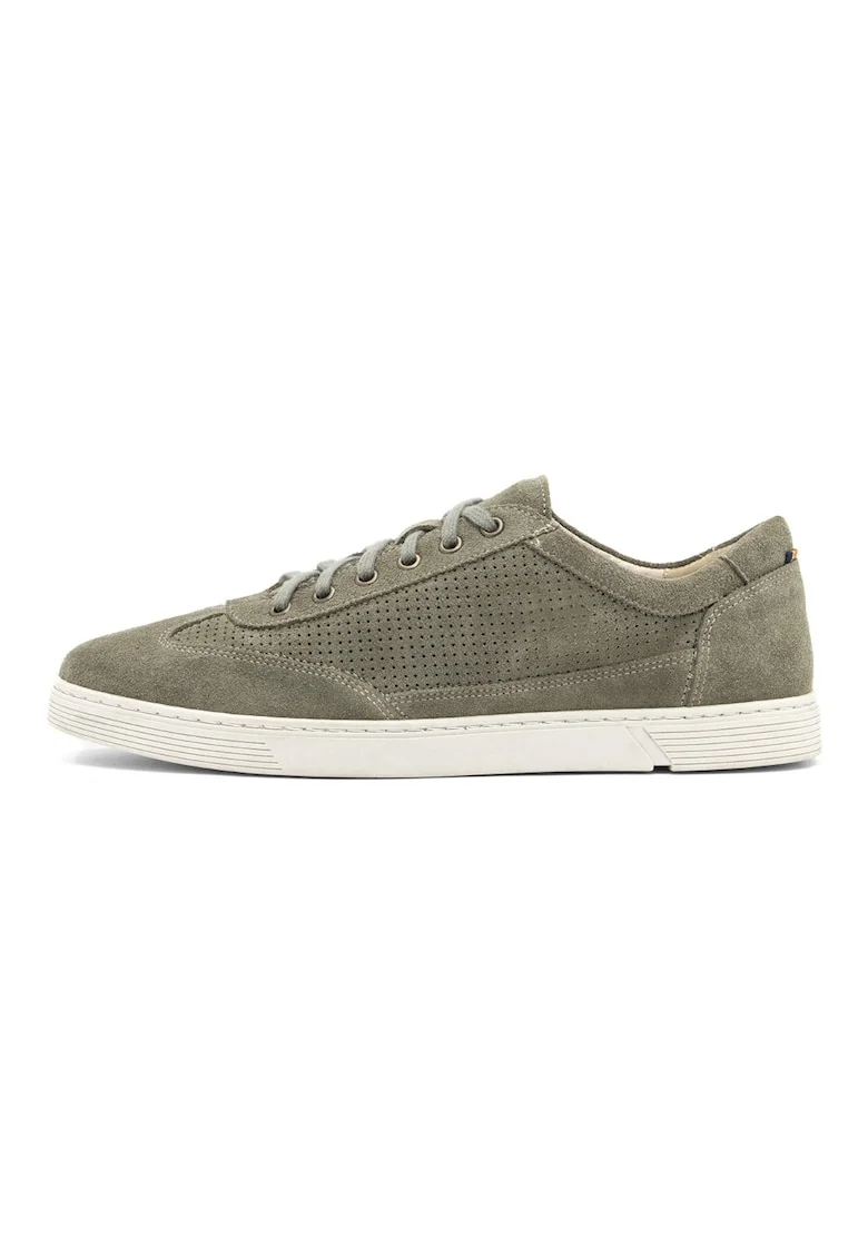 Pantofi sport low-cut din piele intoarsa, Kaki inchis