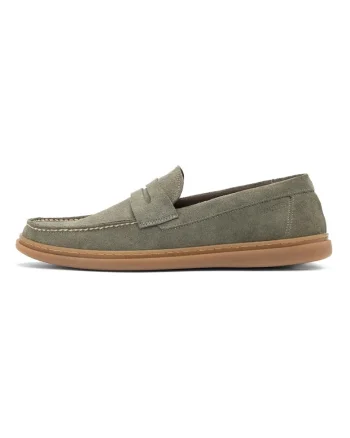 Pantofi loafer din piele intoarsa cu model uni, Kaki