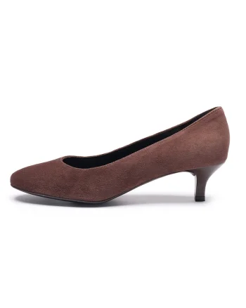 Pantofi din piele intoarsa cu toc kitten, Maro inchis
