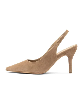 Pantofi slingback de piele intoarsa, Maro deschis