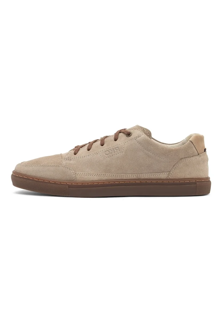 Pantofi sport din piele intoarsa cu detaliu cu logo discret, Bej