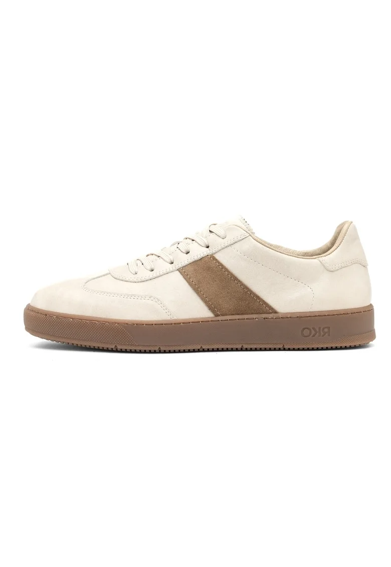 Pantofi sport din piele si piele intoarsa, Maro/Crem