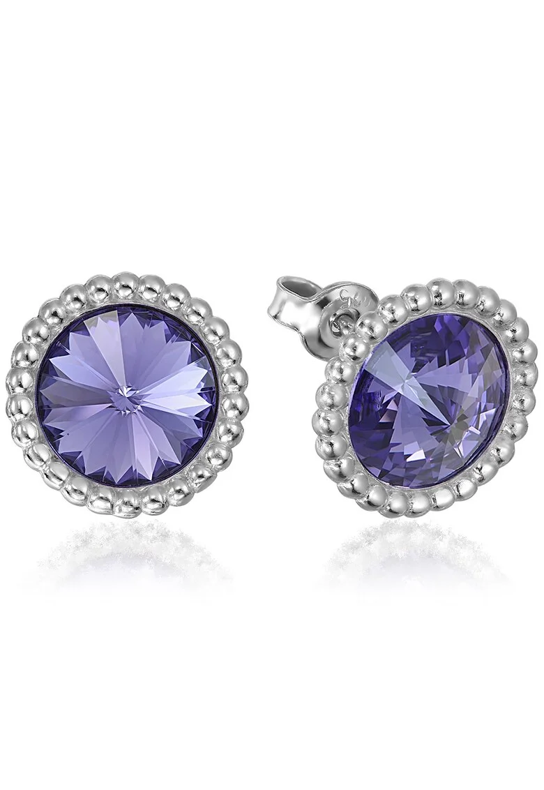 Cercei Argint 925 placat cu rodiu cu cristale Swarovski® Rivoli Crown 8mm Surub, Albastru lavanda