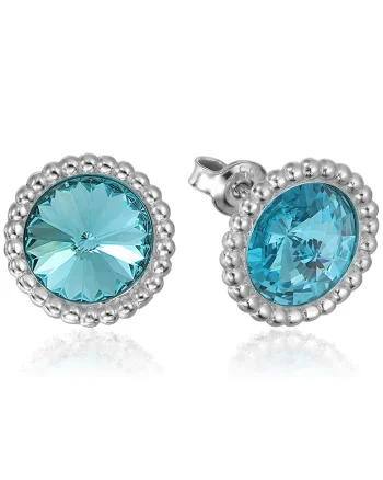 Cercei Argint 925 placat cu rodiu cu cristale Swarovski® Rivoli Crown 8mm Surub, Turcoaz/Turcoaz deschis