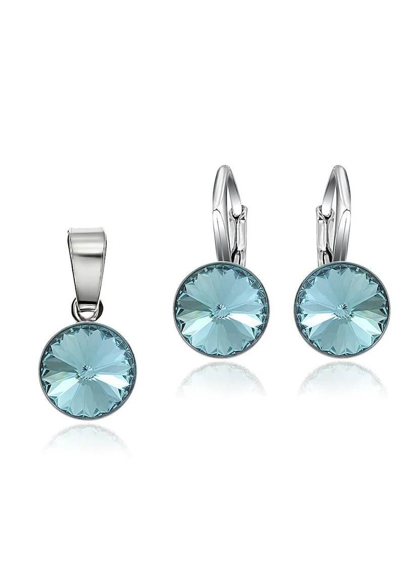 Set Argint 925 placat cu rodiu cu cristale Swarovski® Rivoli 8mm LRS, Albastru aquamarin