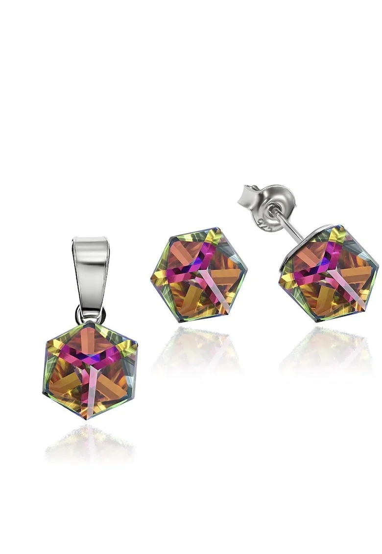 Set Argint 925 placat cu rodiu cu cristale Swarovski® Cubic 6mm, Vitrail Medium, Surub