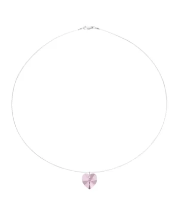 Colier fir transparent cu pandantiv Inimioara Swarovski si inchidere din Argint 925, reglabil, Roz
