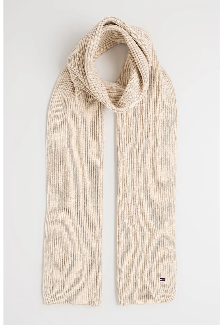 Fular striat din bumbac si casmir, Maro camel