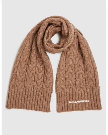 Fular din amestec de lana cu logo, Alb/Maro camel