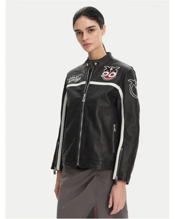 Geaca de piele,  negru, Negru
