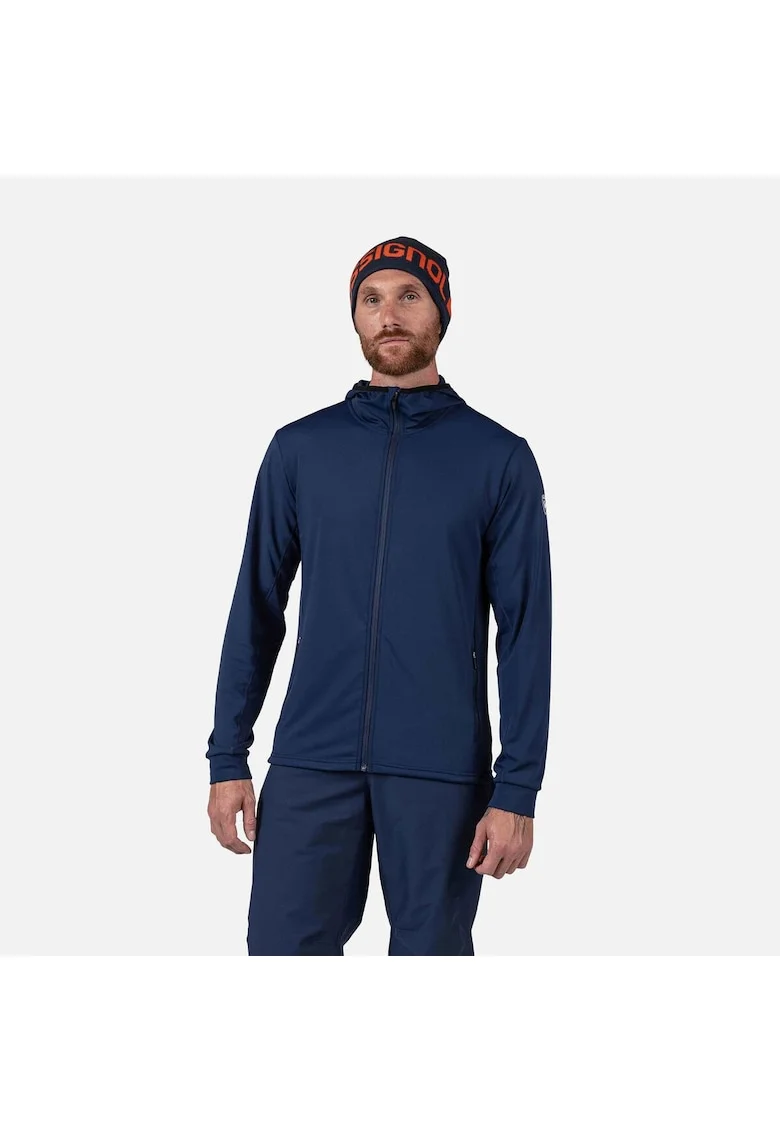 Bluza sport  MID LAYER STRETCH HOODIE, cu fermoar, pentru barbati, albastru inchis, Albastru inchis