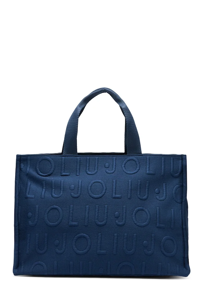 Geanta shopper tricotata cu model logo, Negru