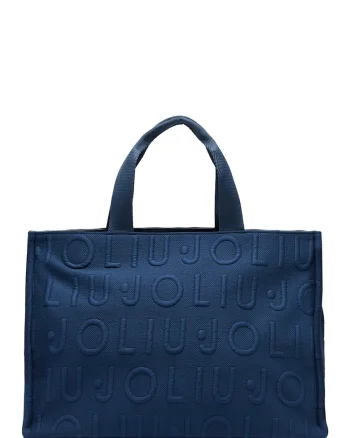 Geanta shopper tricotata cu model logo, Negru