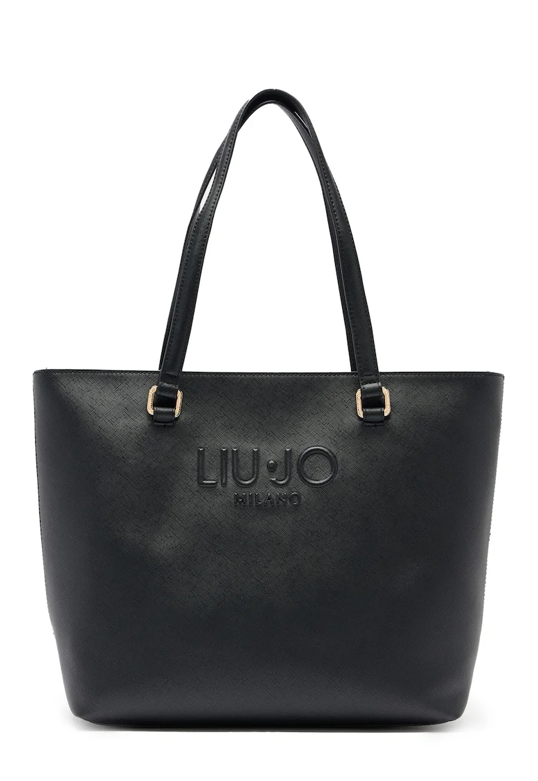 Geanta shopper cu logo in relief, Negru