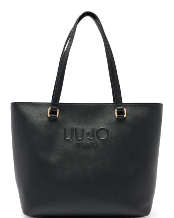 Geanta shopper cu logo in relief, Negru