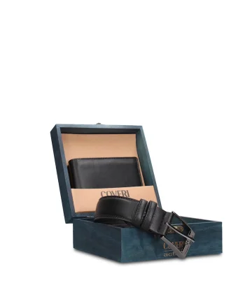 Set de portofel de piele si curea Erewhon - 2 piese, Negru