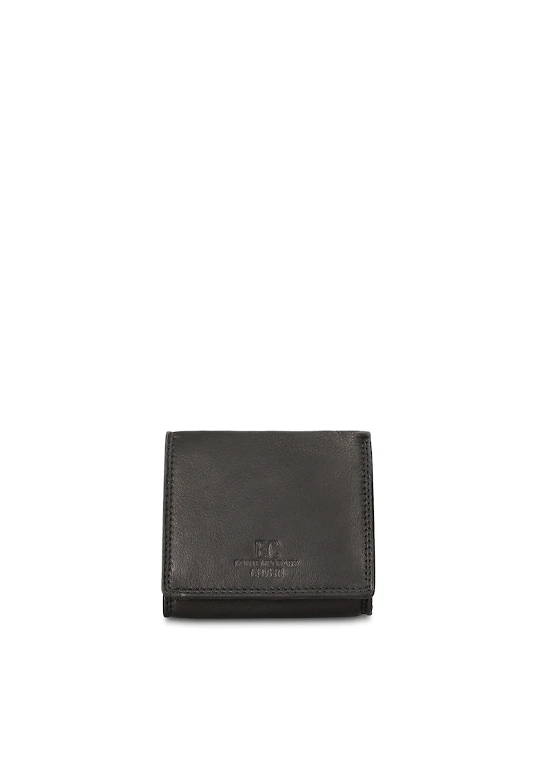 Portofel din piele cu model monograma in relief Ereton Elite, Negru