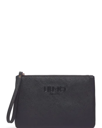 Geanta plic cu logo in relief, Negru