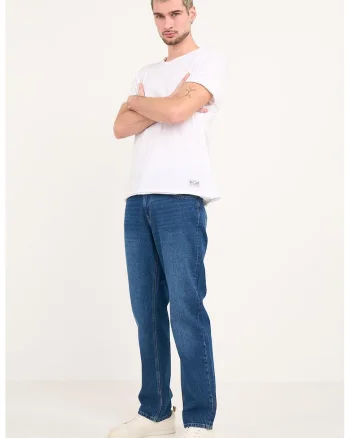 Blugi regular fit cu aspect usor decolorat, Albastru