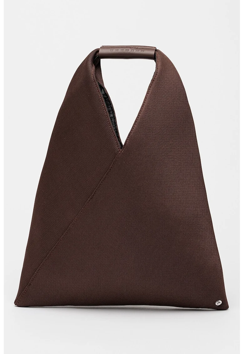 Geanta din material textil cu maner si capse, Maro inchis
