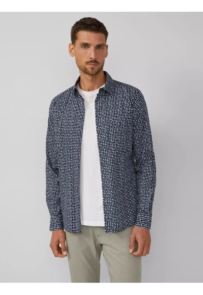 Cămașă bărbați,  Slim fit, imprimeu cu puncte, gri, Bleumarin inchis