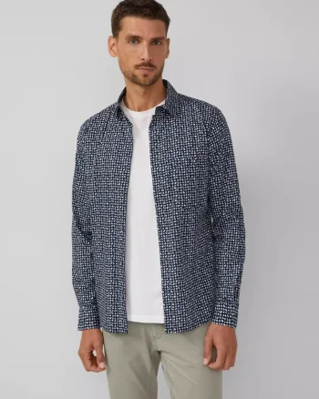 Cămașă bărbați,  Slim fit, imprimeu cu puncte, gri, Bleumarin inchis