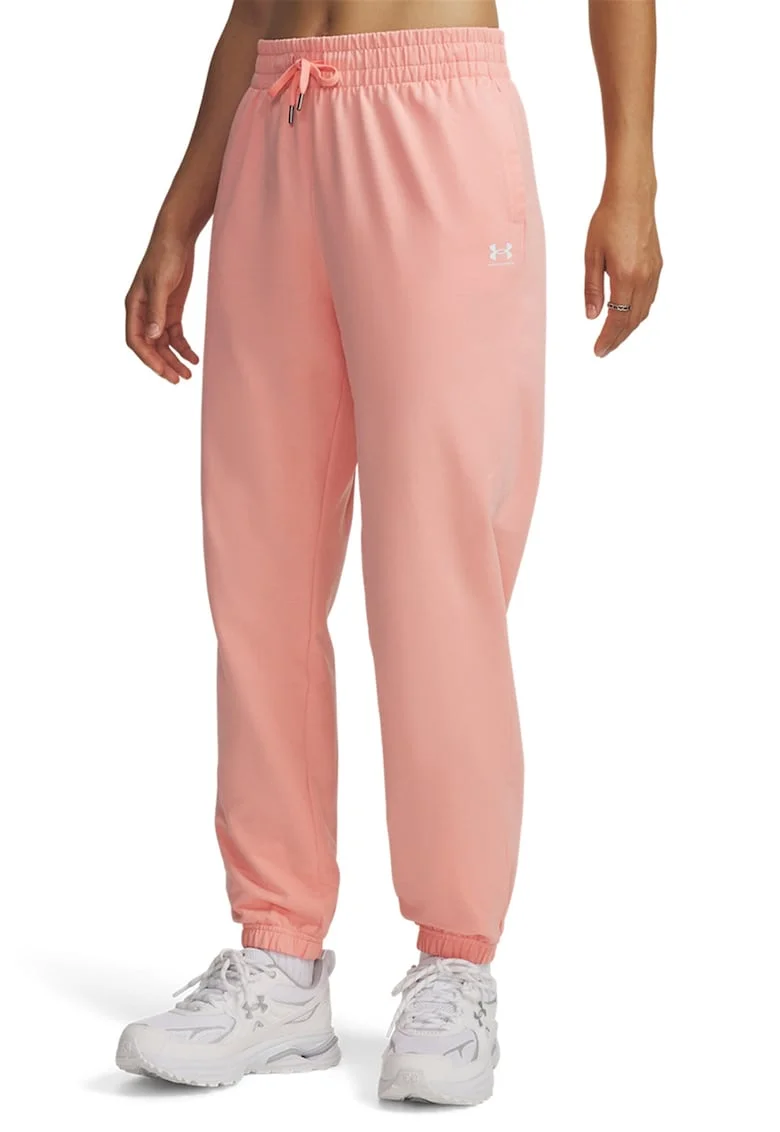 Pantaloni de trening cu snur in talie si talie inalta, Roz pastel