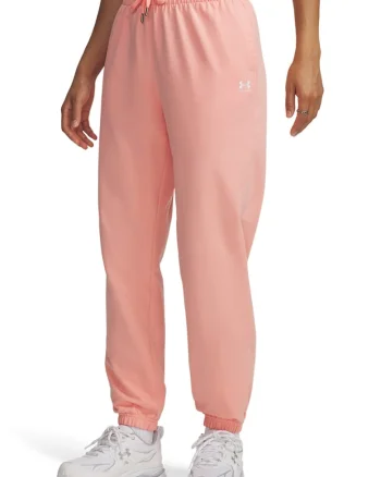 Pantaloni de trening cu snur in talie si talie inalta, Roz pastel