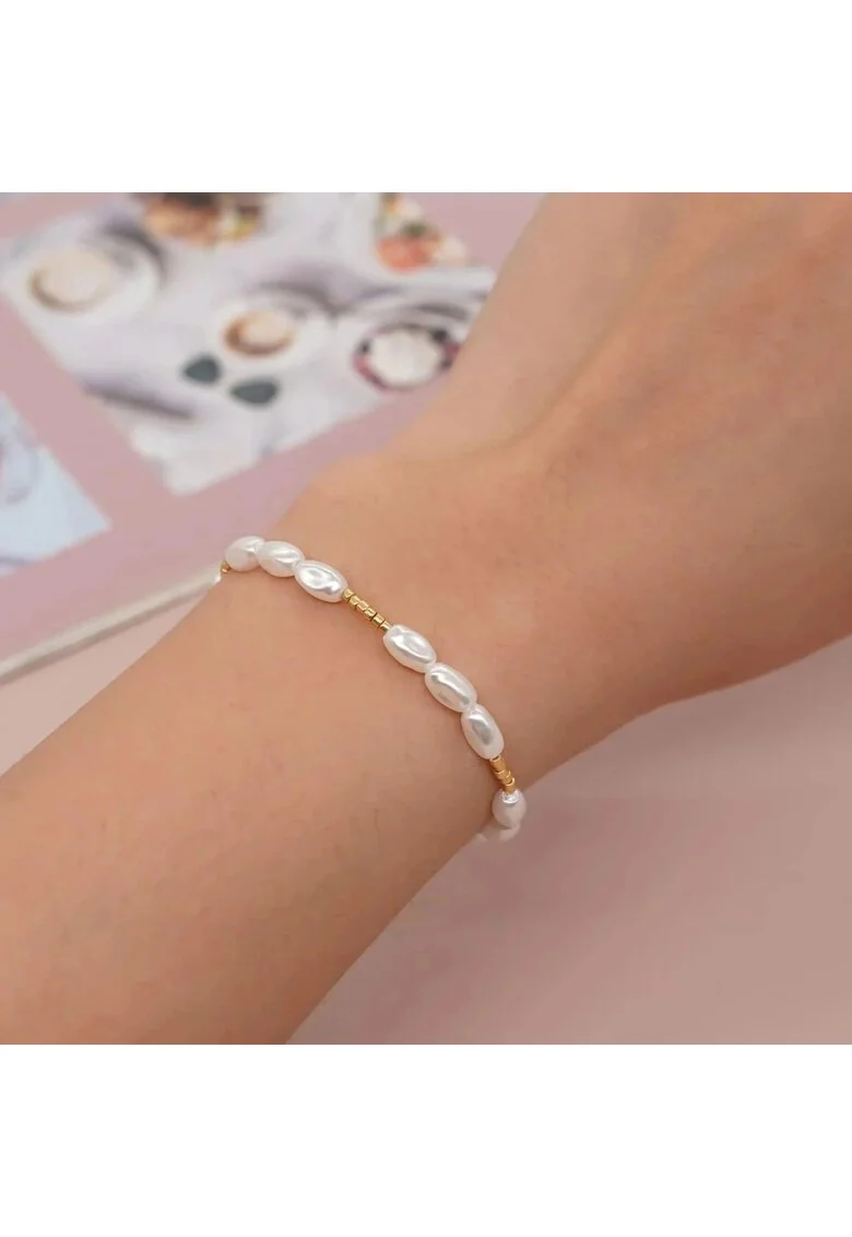 Bratara aurie, elastica, cu perle, Penelope C7