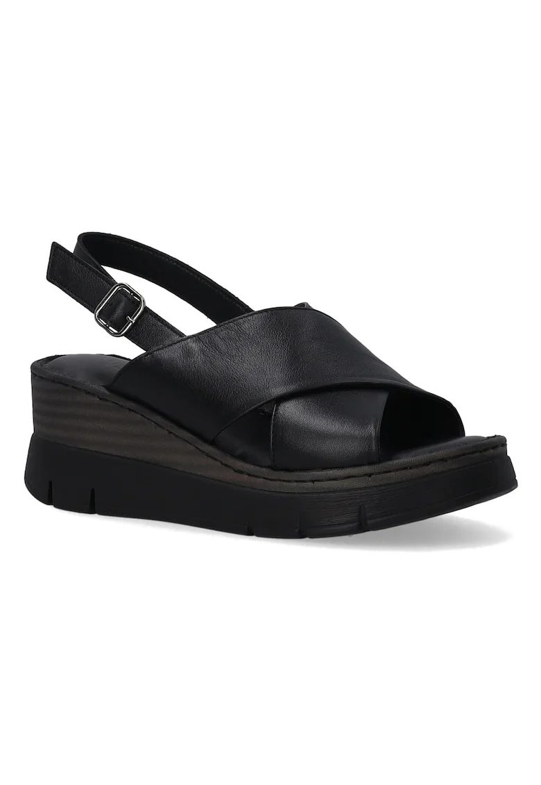 Sandale din piele cu talpa wedge si barete incrucisate