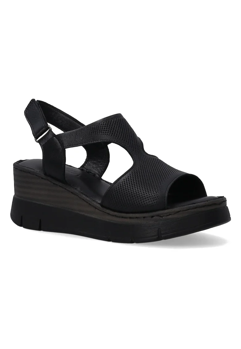 Sandale din piele naturala cu talpa wedge si inchidere velcro