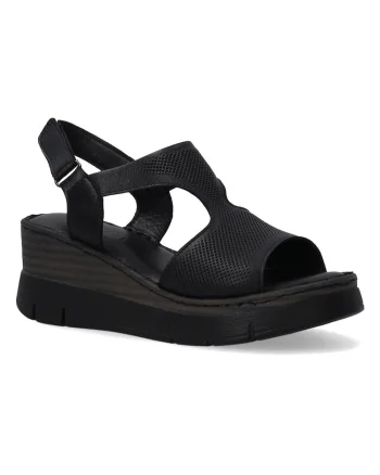 Sandale din piele naturala cu talpa wedge si inchidere velcro