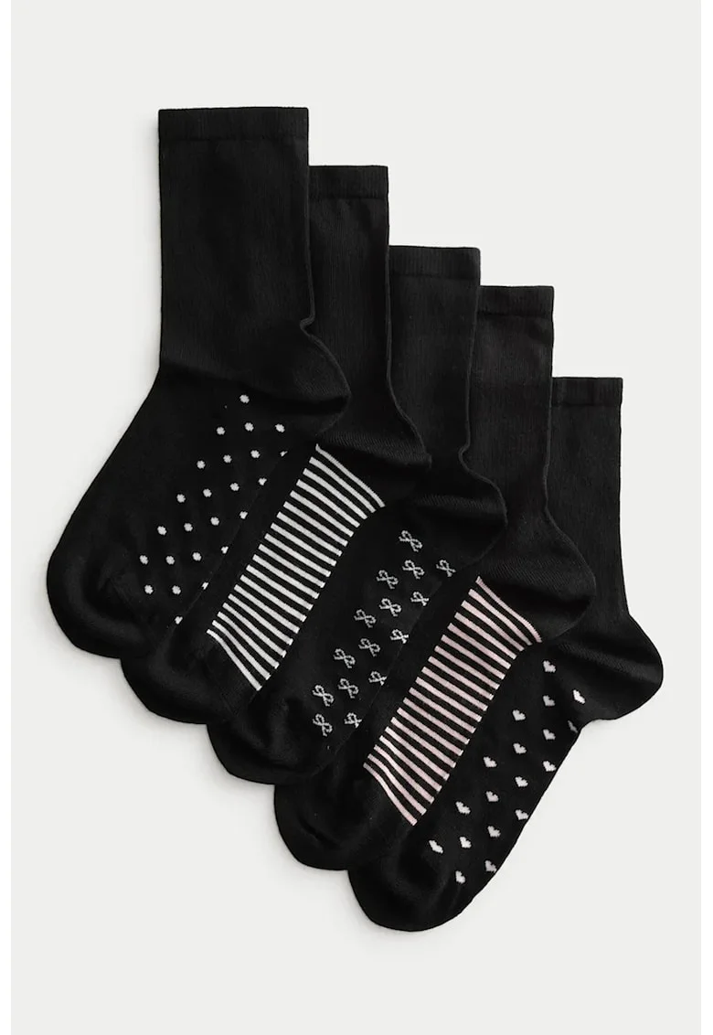Set de sosete lungi cu model - 5 perechi, Negru