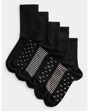 Set de sosete lungi cu model - 5 perechi, Negru
