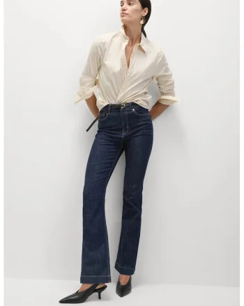 Blugi cu talie inalta si croiala bootcut, Bleumarin