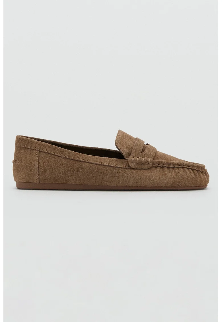 Pantofi loafer din piele intoarsa, Maro camel