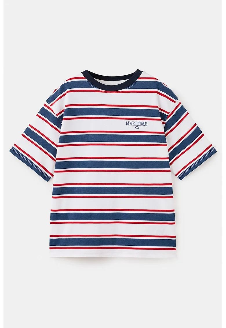 Tricou din bumbac cu model in dungi, Rosu/Alb/Bleumarin