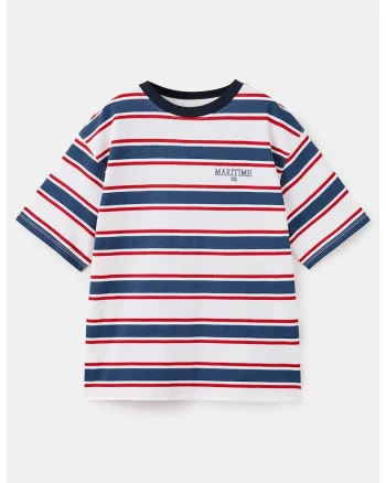 Tricou din bumbac cu model in dungi, Rosu/Alb/Bleumarin