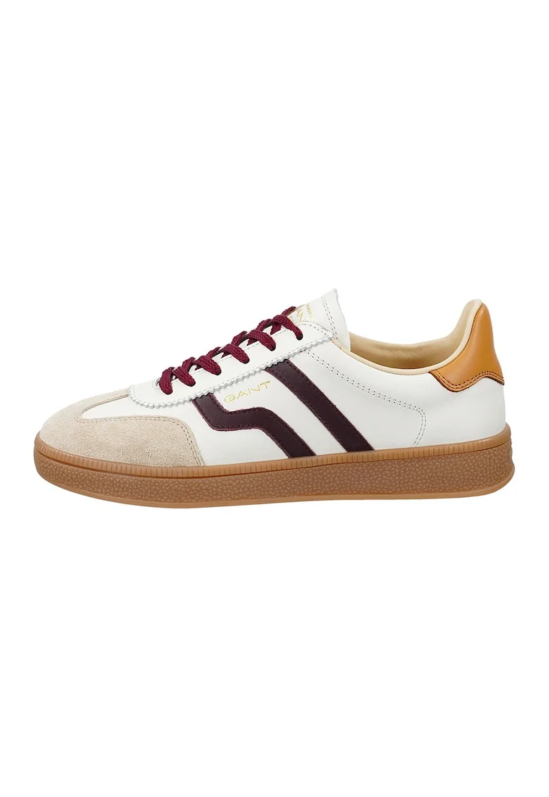 Pantofi sport din piele cu garnituri din piele intoarsa, Visiniu/Caramel/Alb murdar