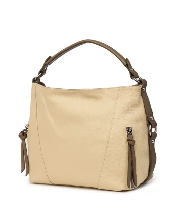 Geanta dama  Samira, piele naturala, crem/bej, 27x38x10cm, 27x38cm
