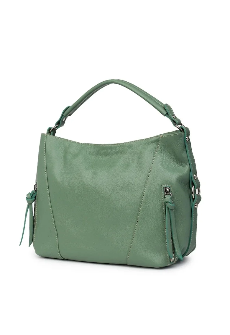 Geanta de dama,  Samira, piele naturala, verde fistic, 27x38x10cm, 27x38cm