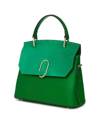 Poseta din piele naturala  Ruby, verde, 24x30x11cm, 2 compartimente