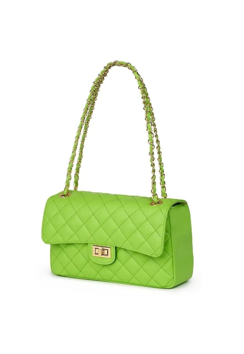 Posetă din piele matlasată  Angela, verde deschis, 16x27x9cm, 3 compartimente