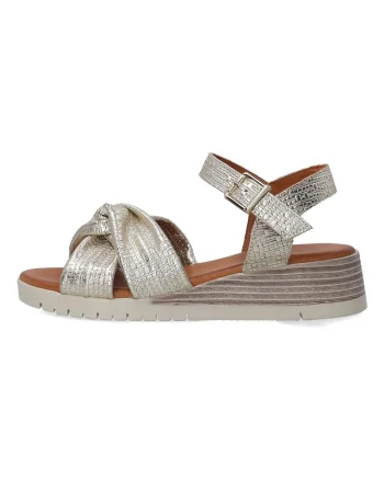 Sandale wedge din piele cu aspect metalizat