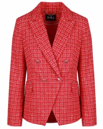 Sacou din tweed cu revere decupate, Rosu